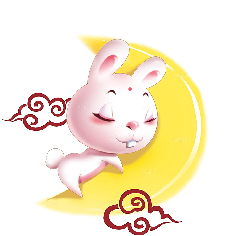 中秋节节日兔子月亮月饼图案素材