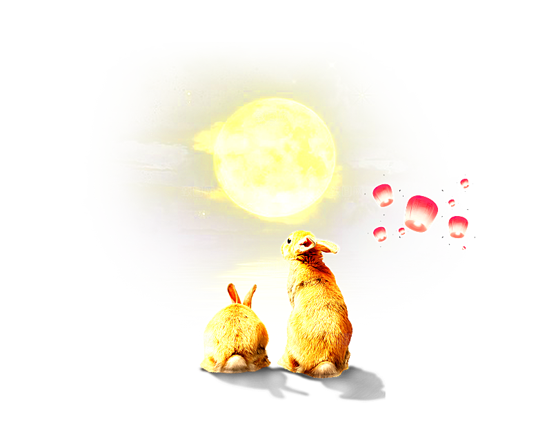 中秋节节日兔子月亮月饼图案素材