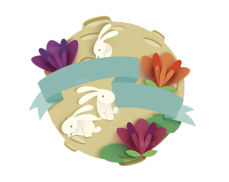 中秋节节日兔子月亮月饼图案素材
