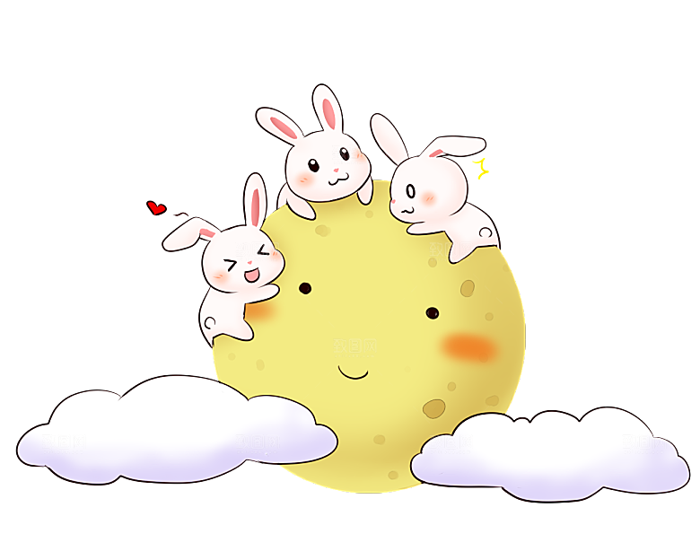 卡通可爱兔子月亮插画元素