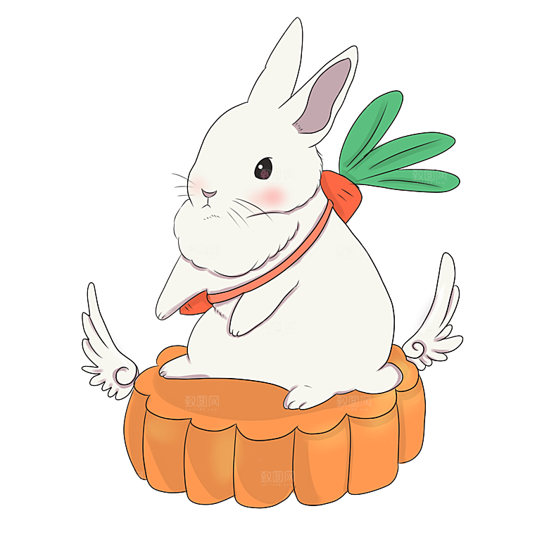 卡通可爱兔子月亮插画元素
