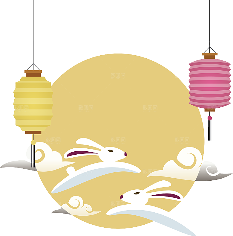 卡通可爱兔子月亮插画元素