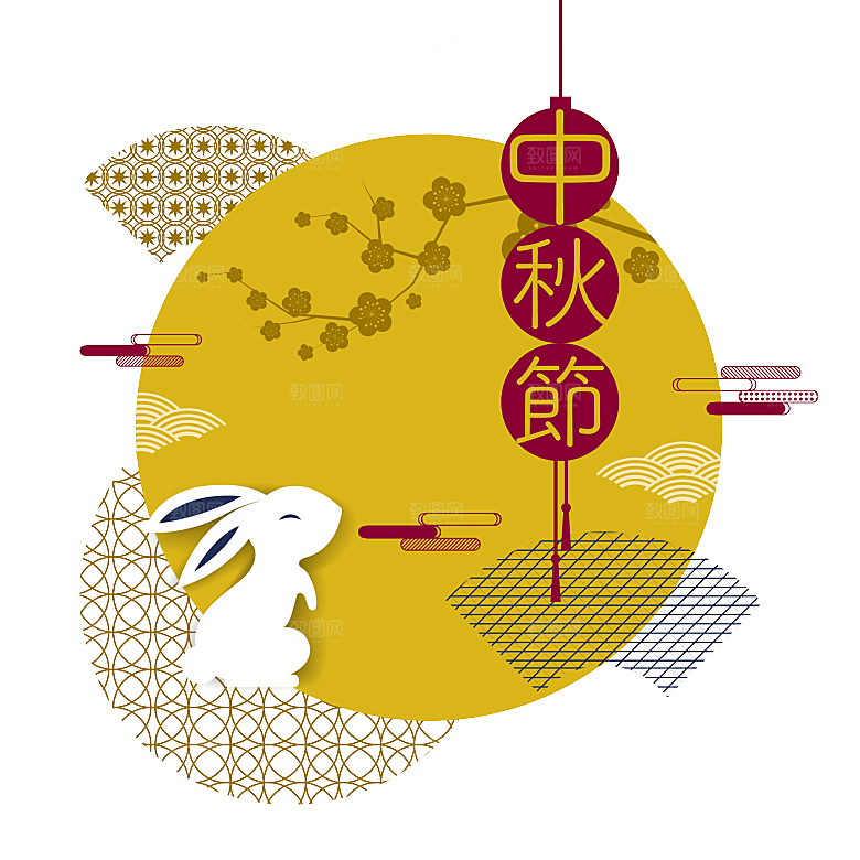 卡通可爱兔子月亮插画元素