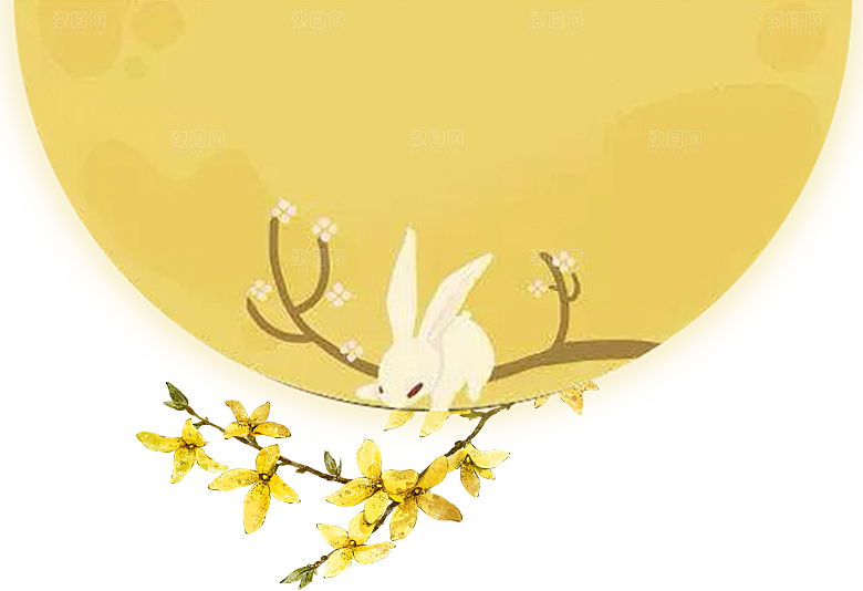 卡通可爱兔子月亮插画元素