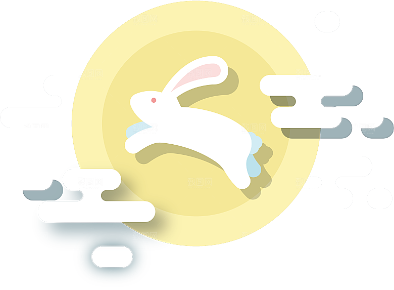 卡通可爱兔子月亮插画元素