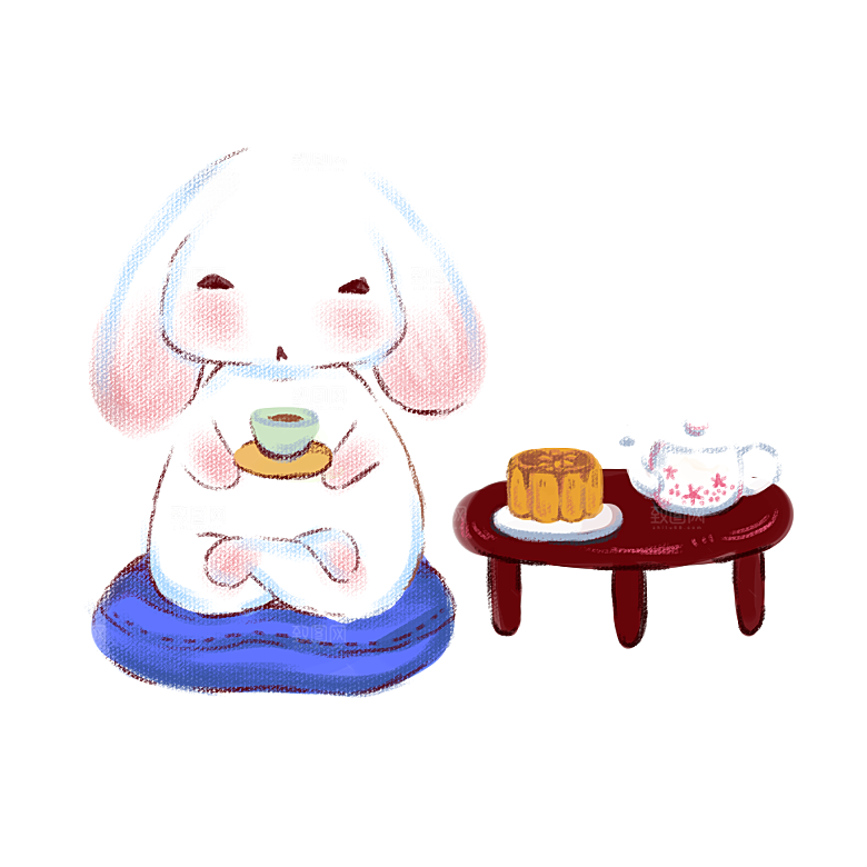 卡通可爱兔子月亮插画元素
