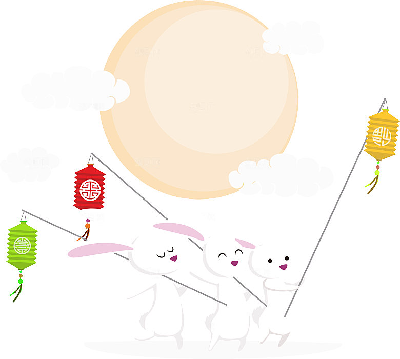卡通可爱兔子月亮插画元素