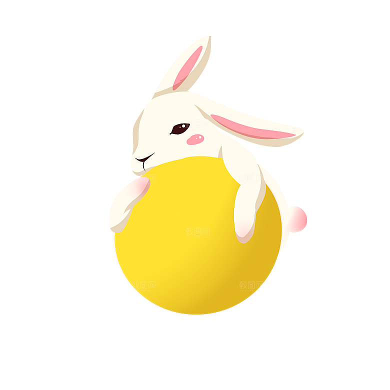卡通可爱兔子月亮插画元素