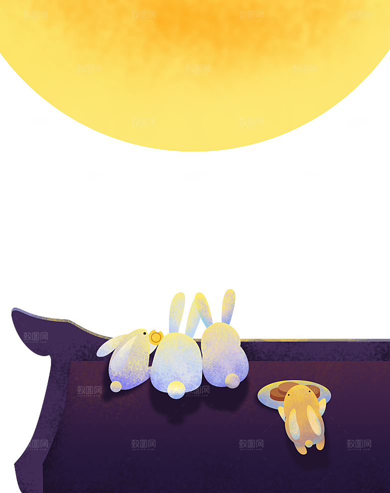 卡通可爱兔子月亮插画元素