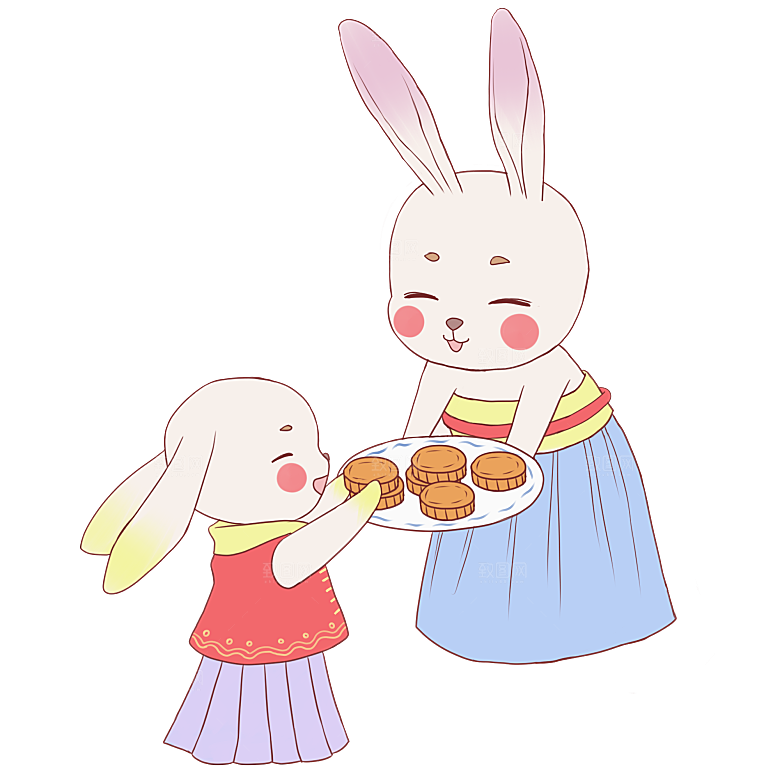 卡通可爱兔子月亮插画元素