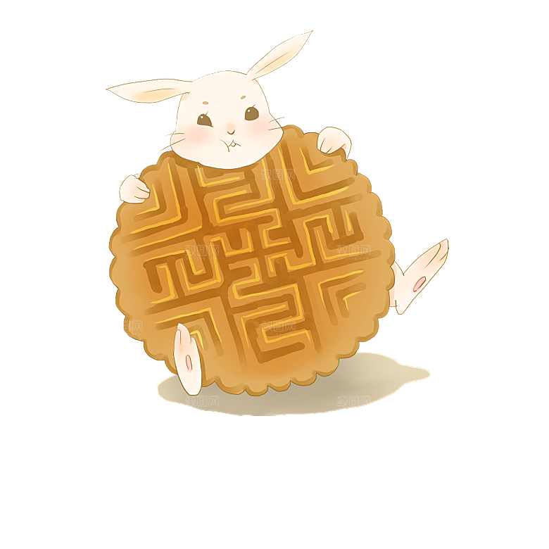 卡通可爱兔子月亮插画元素