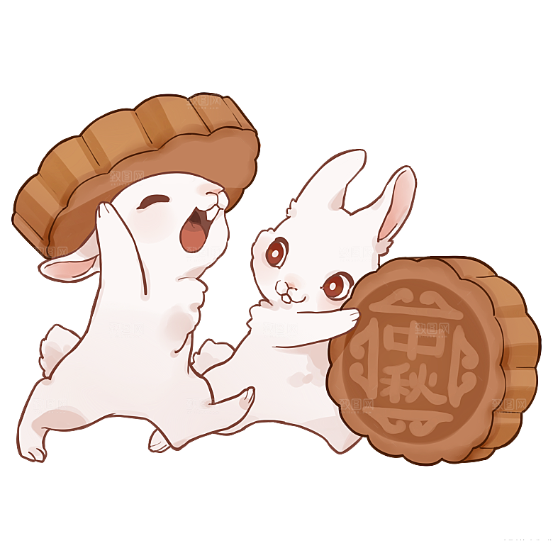 中秋节节日兔子月亮月饼图案素材
