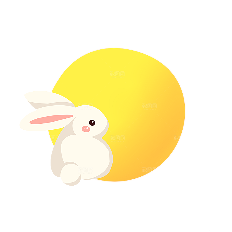 卡通可爱兔子月亮插画元素