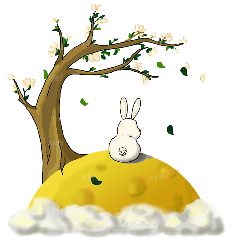 中秋节节日兔子月亮月饼图案素材