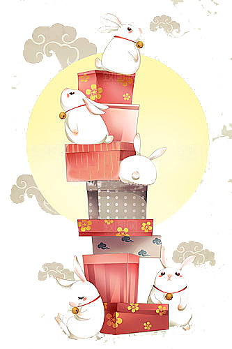 中秋节节日兔子月亮月饼图案素材