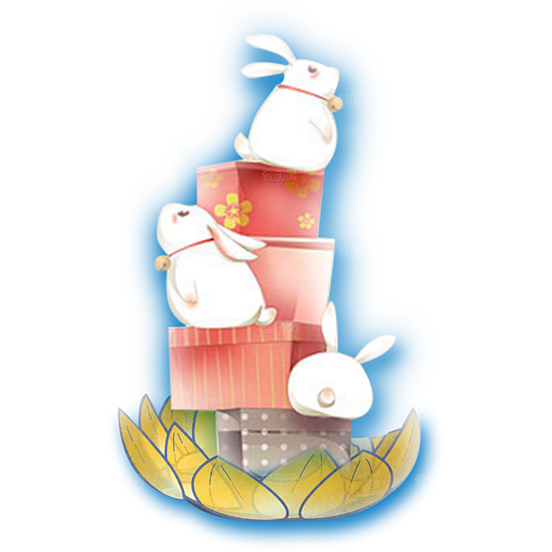 卡通可爱兔子月亮插画元素
