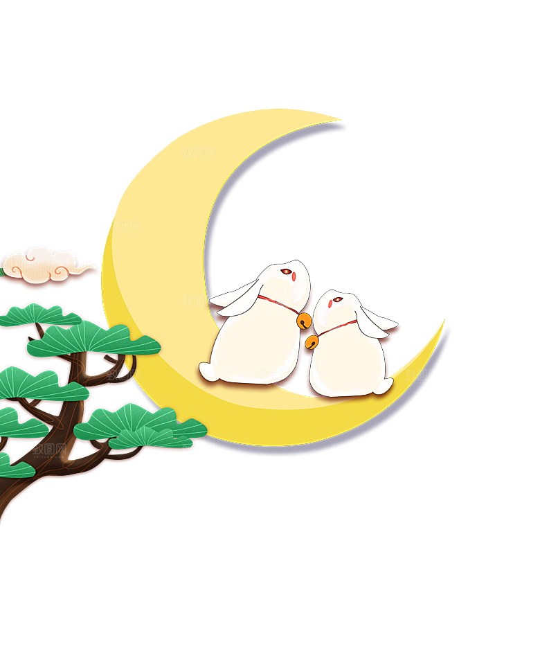 卡通可爱兔子月亮插画元素