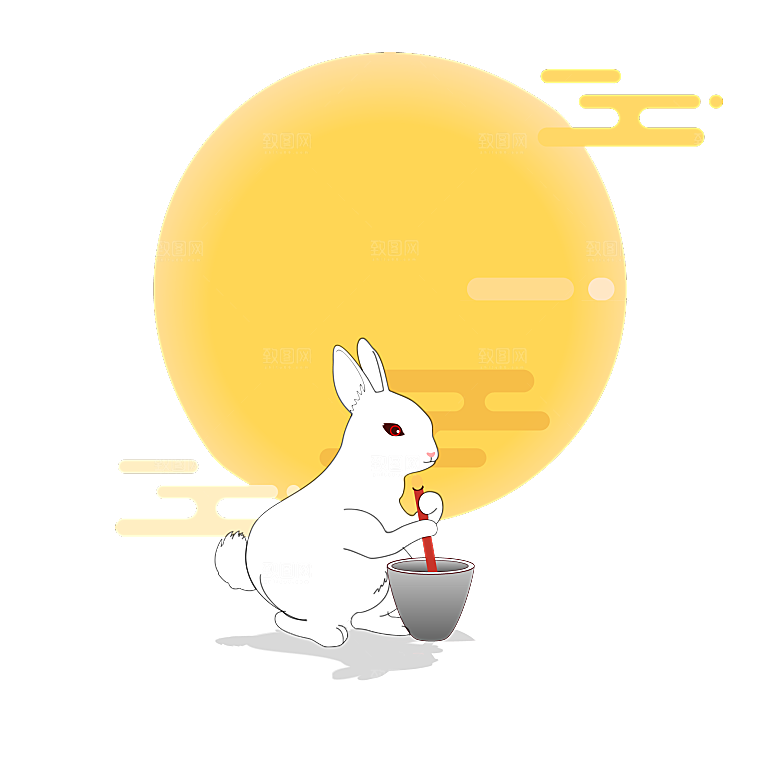 中秋节节日兔子月亮月饼图案素材