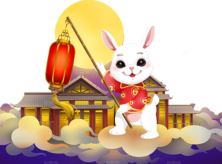 中秋节节日兔子月亮月饼图案素材