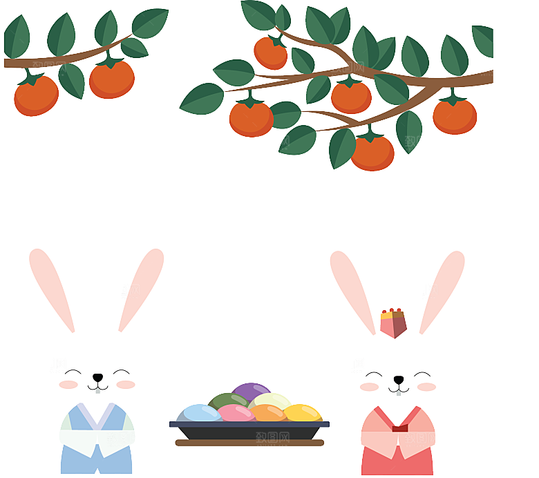 中秋节节日兔子月亮月饼图案素材