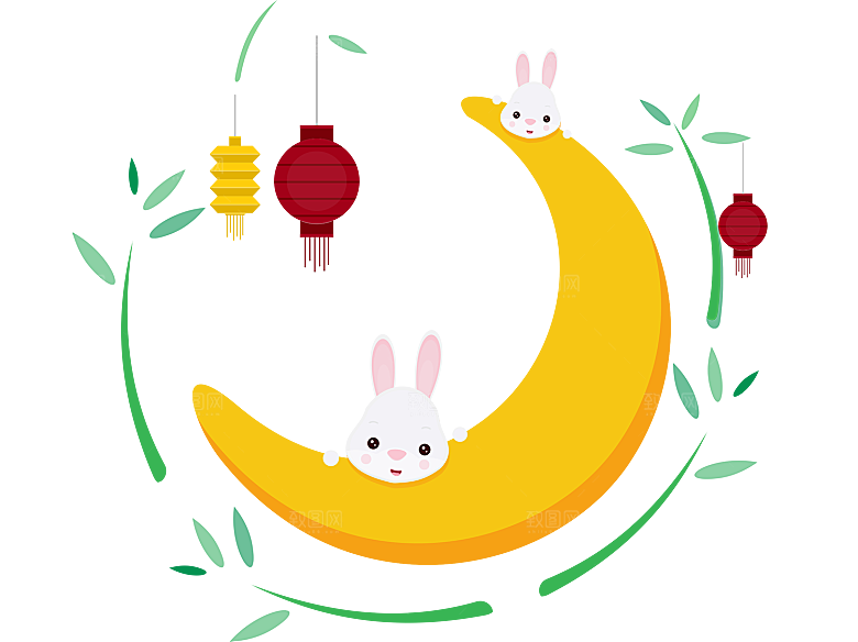 中秋节节日兔子月亮月饼图案素材