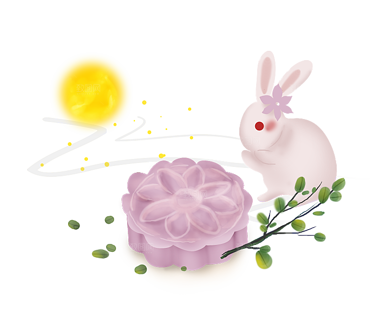 中秋节节日兔子月亮月饼图案素材