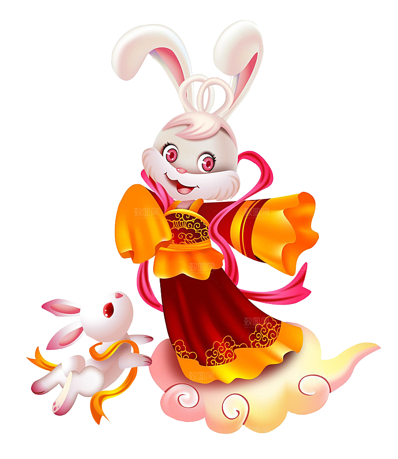 卡通可爱兔子月亮插画元素