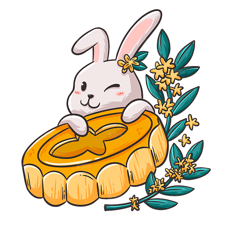 卡通可爱兔子月亮插画元素