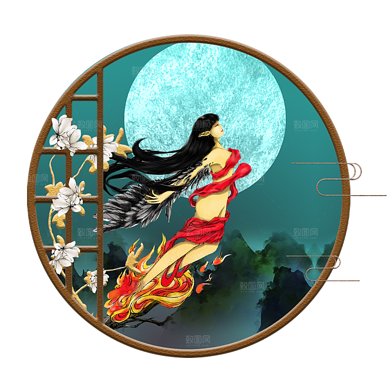 中秋节节日兔子月亮月饼图案素材