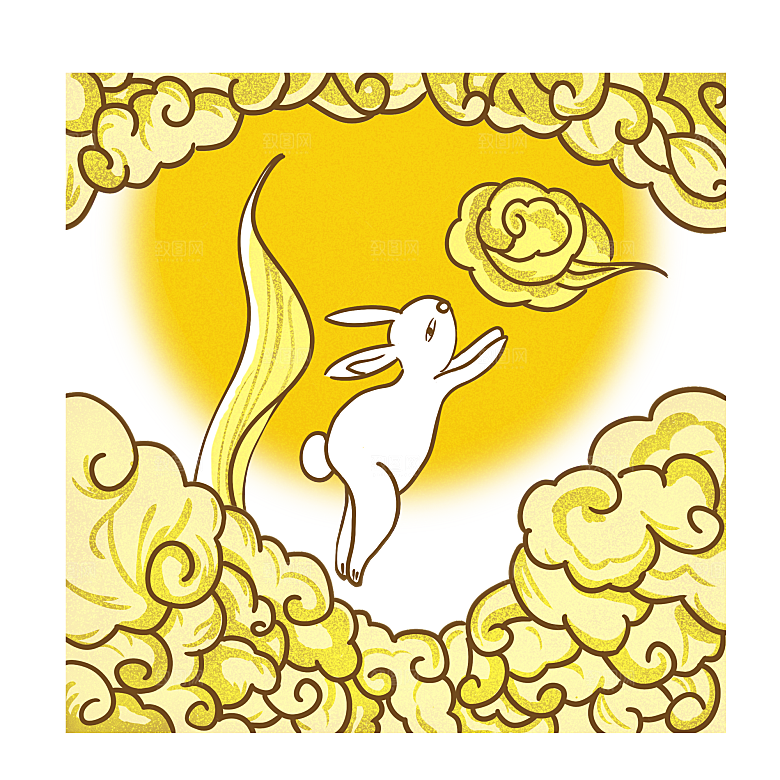 中秋节节日兔子月亮月饼图案素材