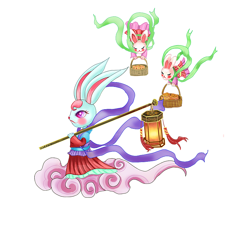 中秋节节日兔子月亮月饼图案素材