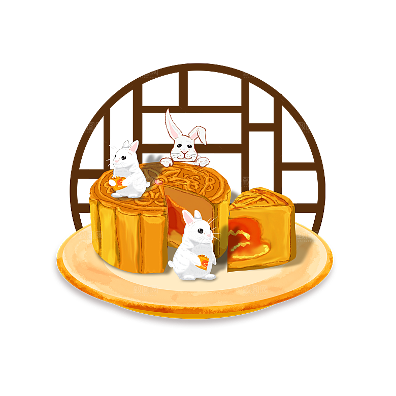 中秋节节日兔子月亮月饼图案素材
