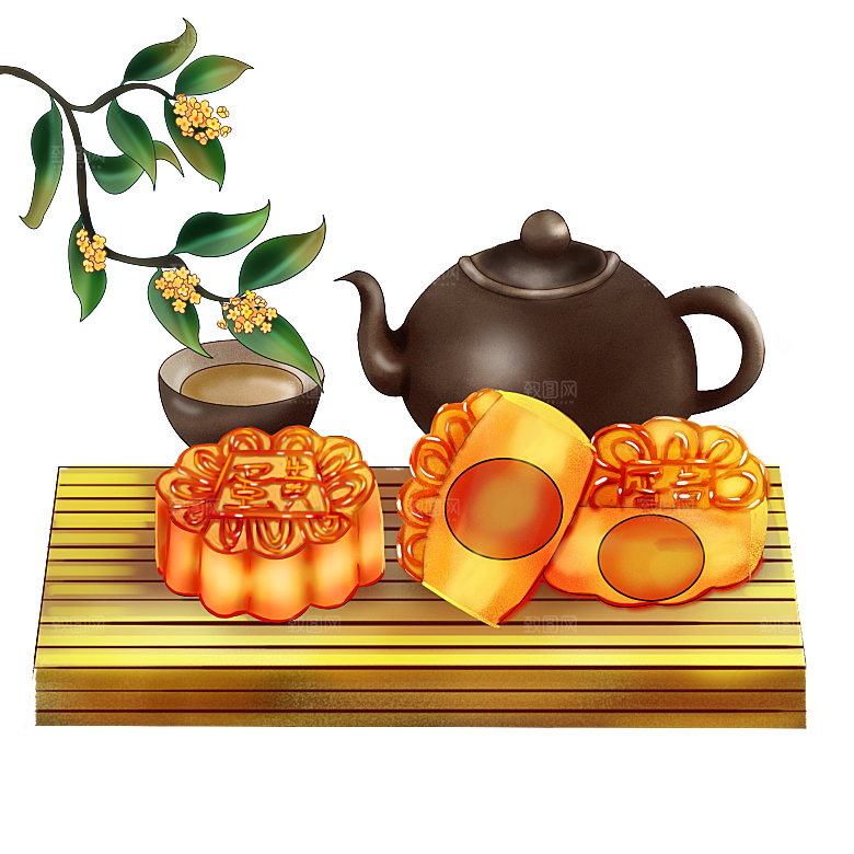 中秋节节日兔子月亮月饼图案素材