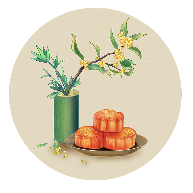 中秋节节日兔子月亮月饼图案素材