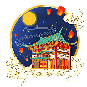 中秋节节日兔子月亮月饼图案素材