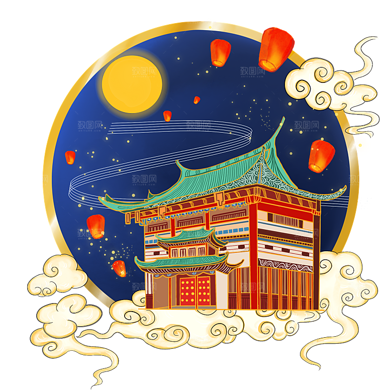 中秋节节日兔子月亮月饼图案素材