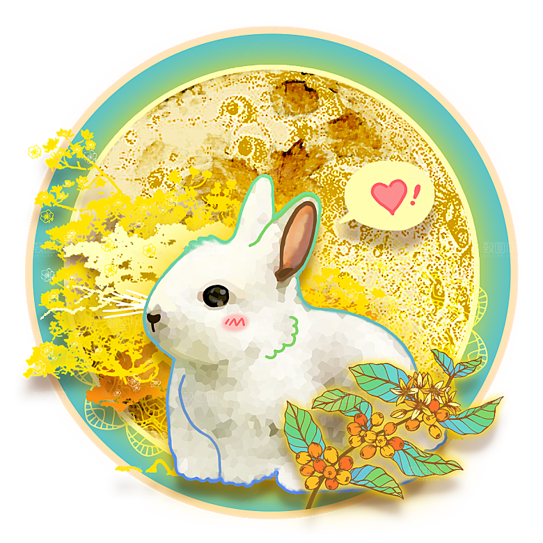 中秋节节日兔子月亮月饼图案素材