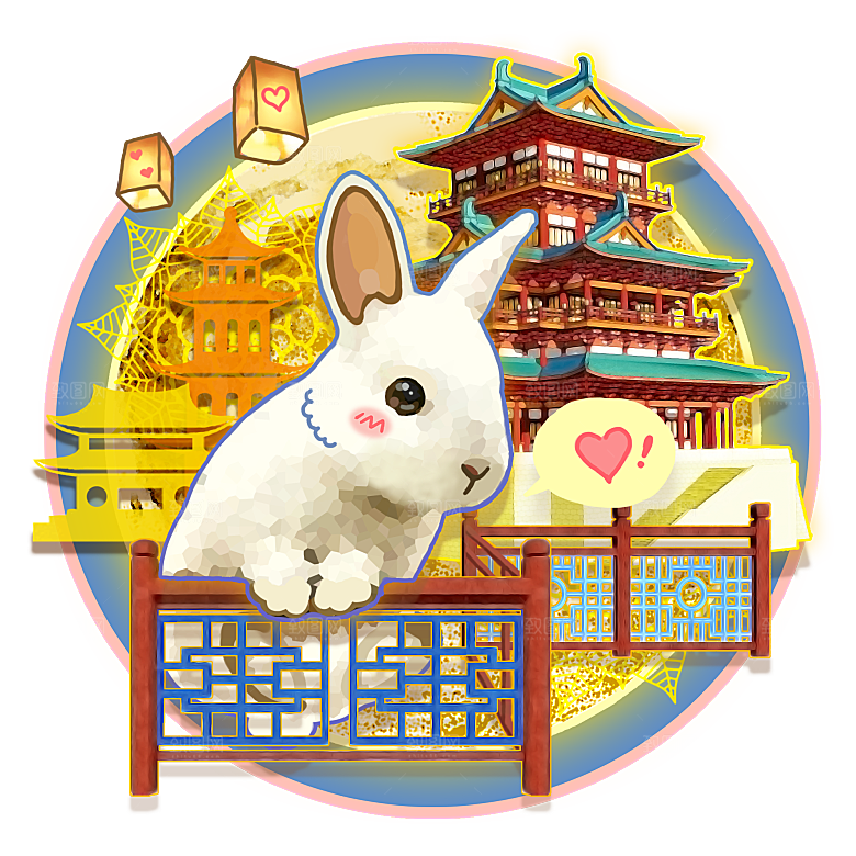 中秋节节日兔子月亮月饼图案素材