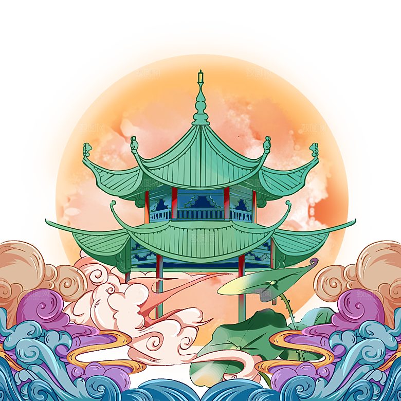 中秋节节日兔子月亮月饼图案素材