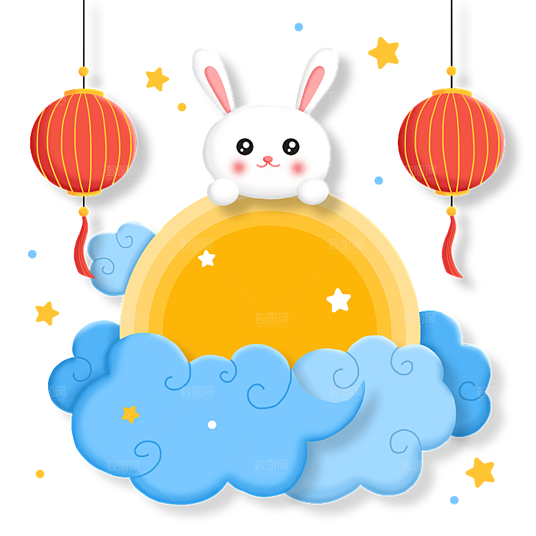 中秋节节日兔子月亮月饼图案素材