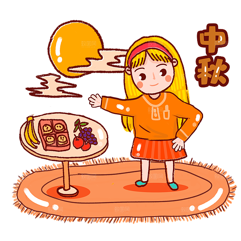 中秋节节日兔子月亮月饼图案素材