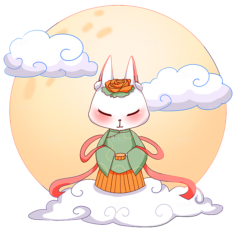 中秋节节日兔子月亮月饼图案素材