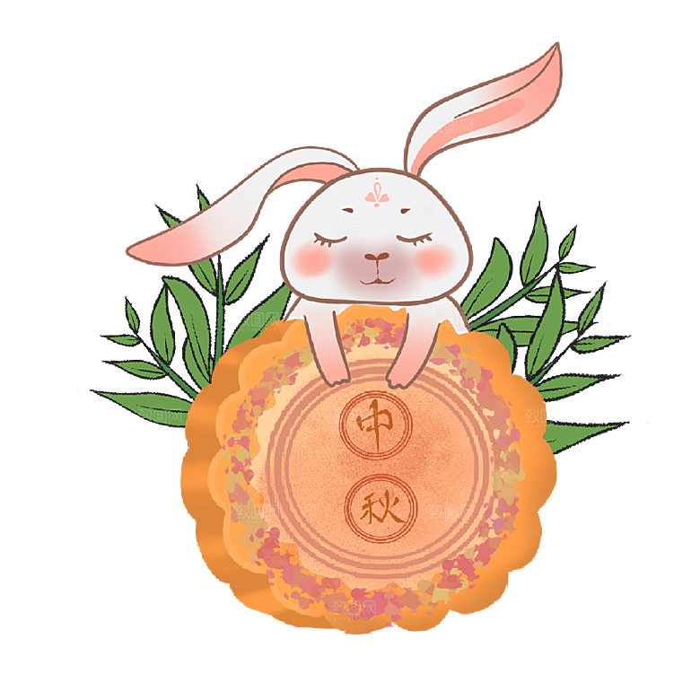 中秋节节日兔子月亮月饼图案素材