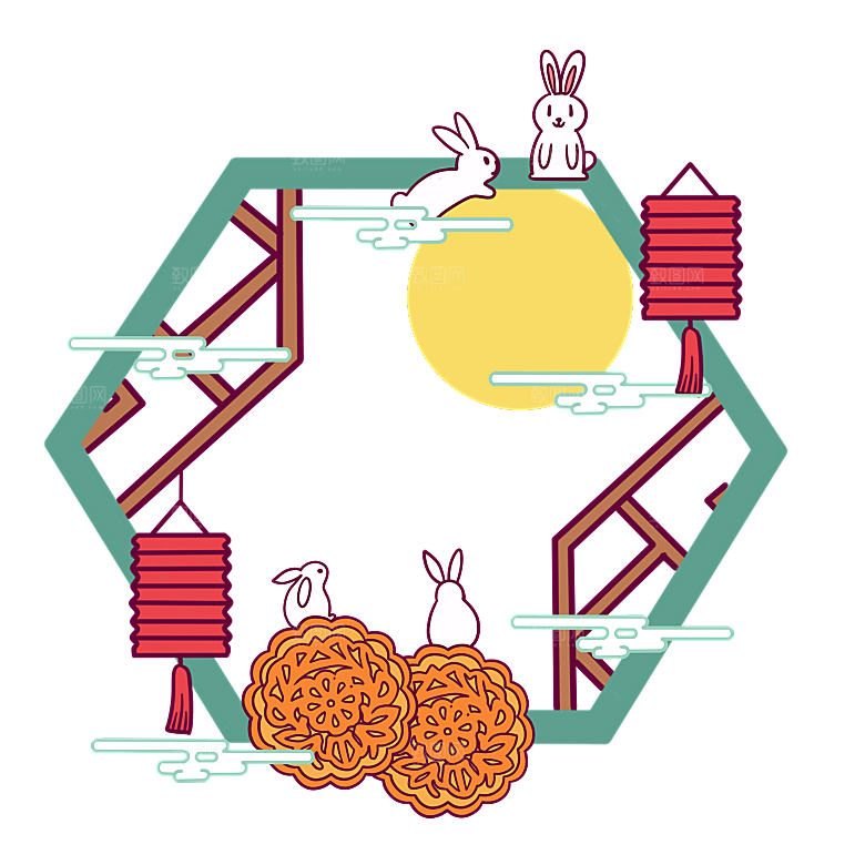 卡通可爱兔子月亮插画元素
