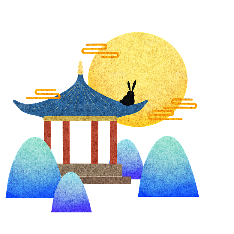 卡通可爱兔子月亮插画元素