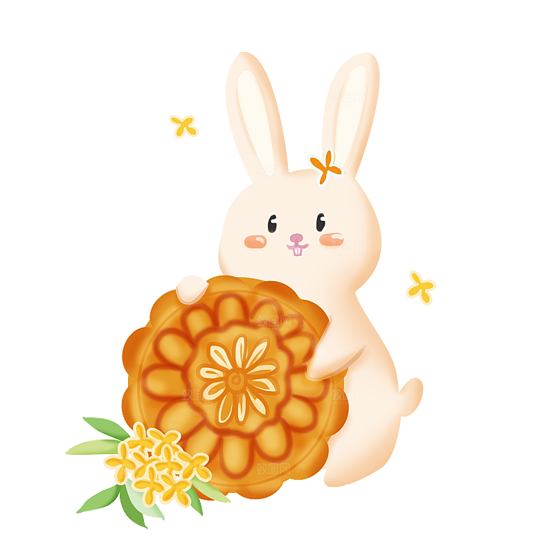 卡通可爱兔子月亮插画元素