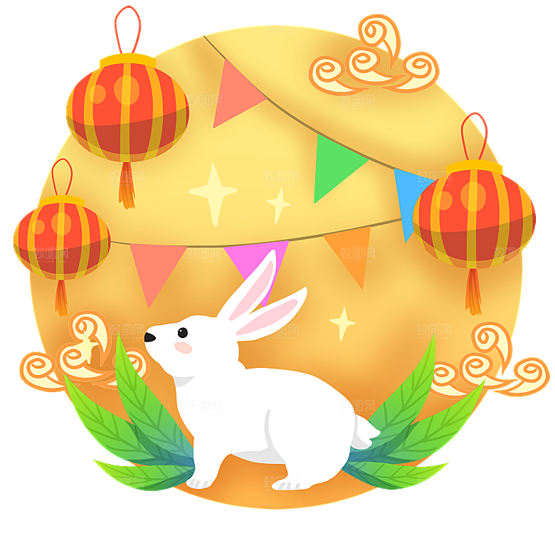 卡通可爱兔子月亮插画元素
