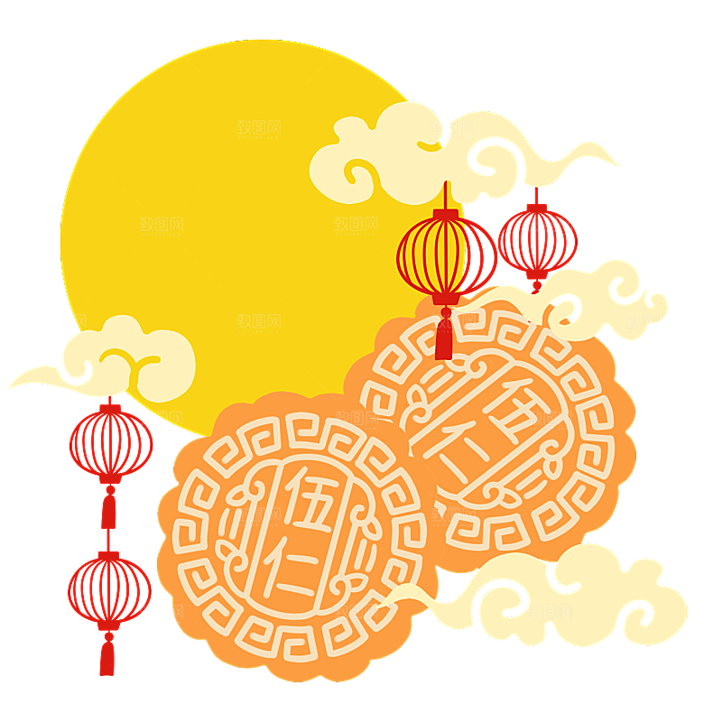 卡通可爱兔子月亮插画元素
