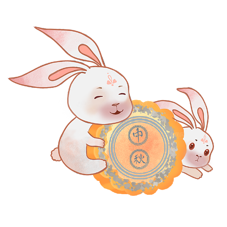 卡通可爱兔子月亮插画元素