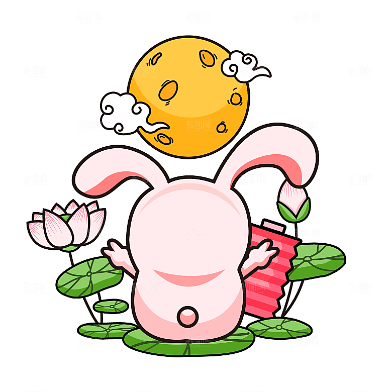 卡通可爱兔子月亮插画元素